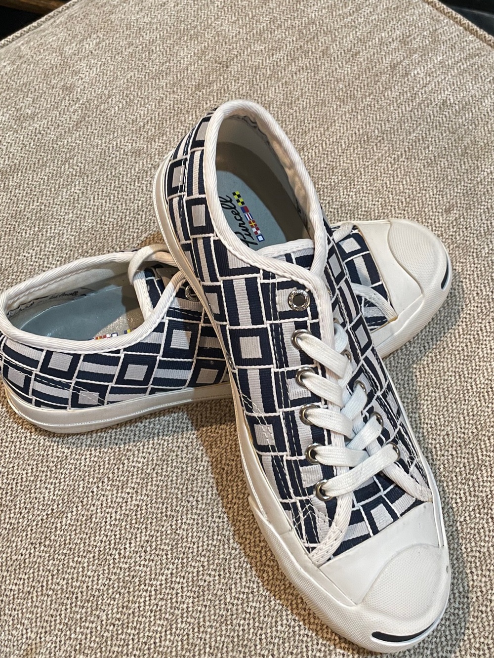 Jack Purcell Converse Navy and White Geometric Low-Top Sneakers